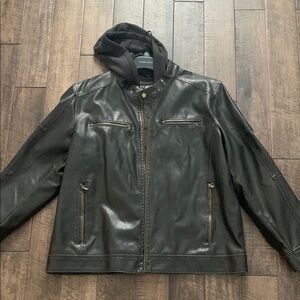 Men’s Brown Leather Jacket with Hood